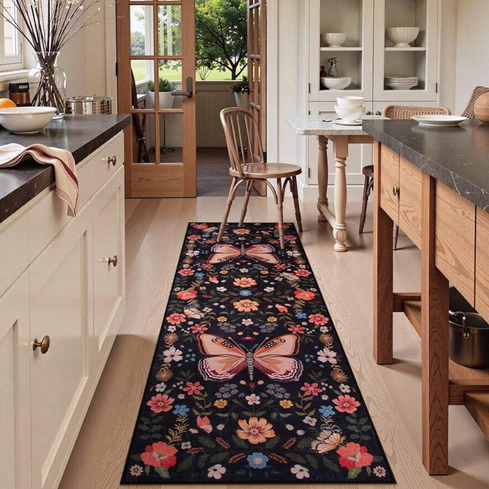 🆕 Whimsigoth Moody Boho Luxe Butterfly Floral  Rug Runner Washable 2’ x 6’
